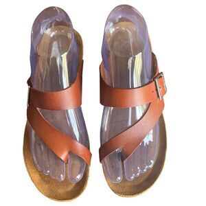 Yokono Ibiza Made in Spain Leather Strap Thong Sandals Cork Wedge Sz 7.5